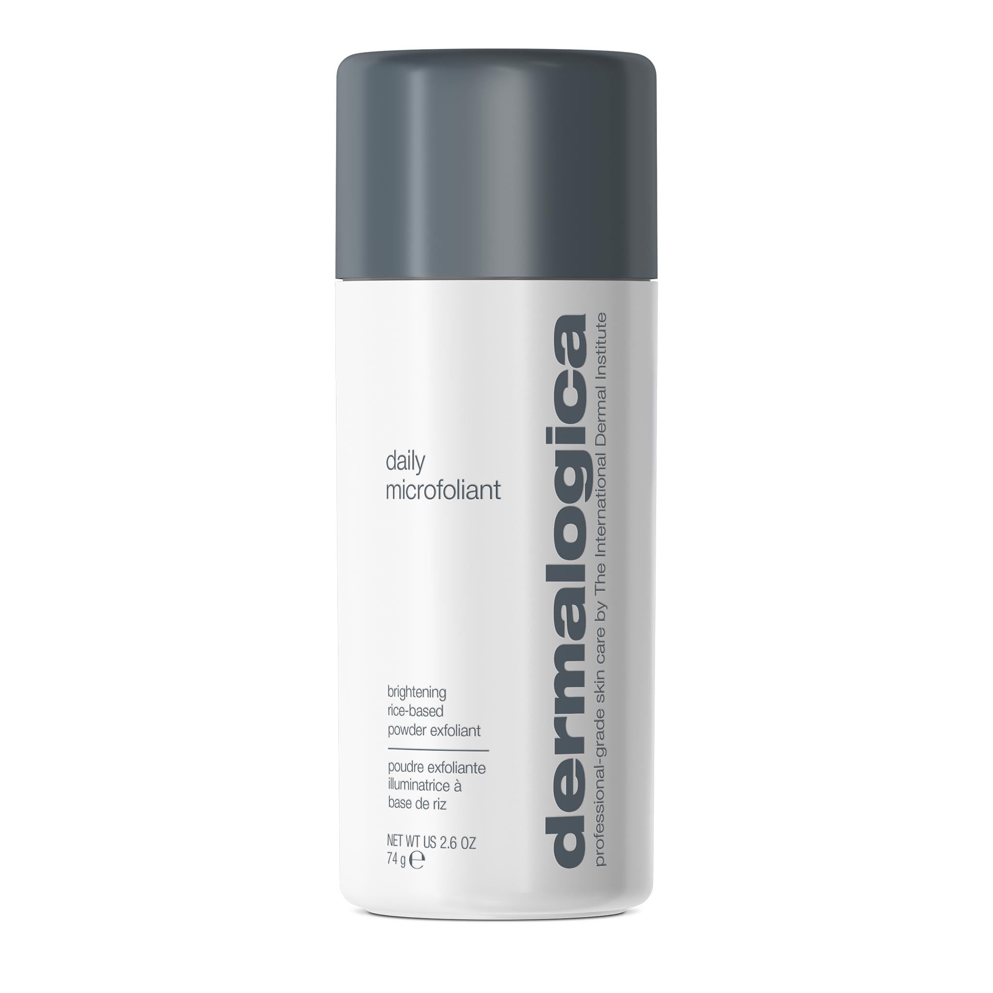 Dermalogica Daily Microfoliant powder poured in palm for gentle daily exfoliation.