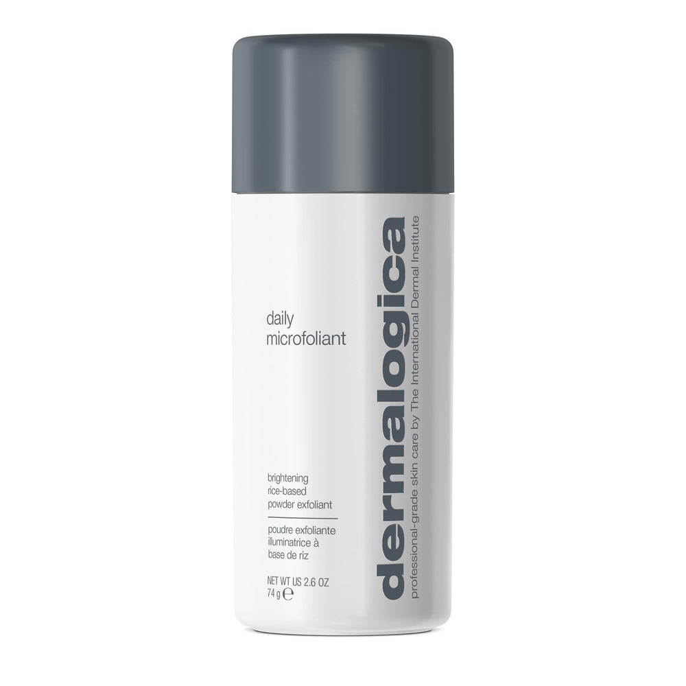 Dermalogica Daily Microfoliant powder poured in palm for gentle daily exfoliation.