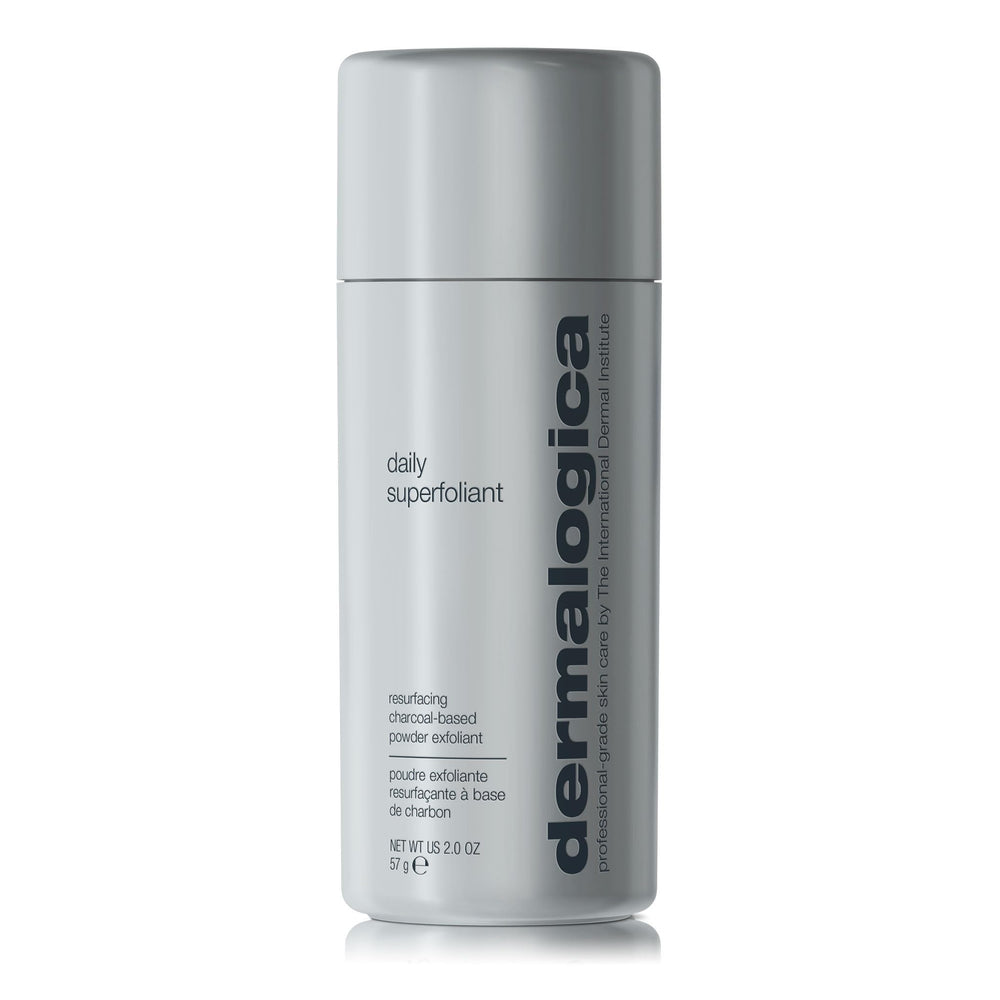 Dermalogica Daily Superfoliant packaging closeup highlighting premium exfoliation for a polished complexion.