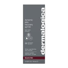 Dermalogica Dynamic Skin Recovery SPF50 bottle back highlights UVA/UVB protection details