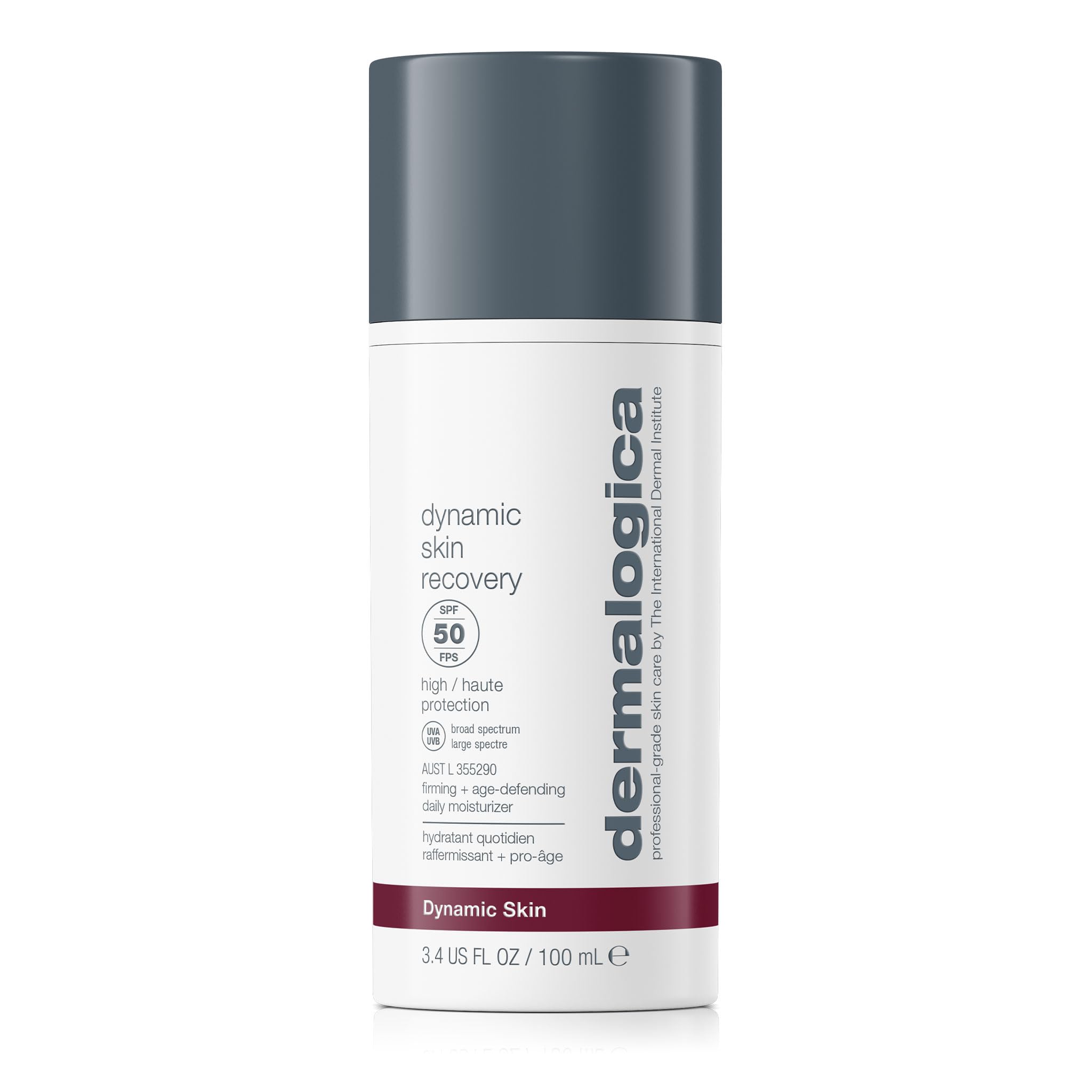 Dermalogica Dynamic Skin Recovery SPF50 bottle front shows balanced hydration and protection