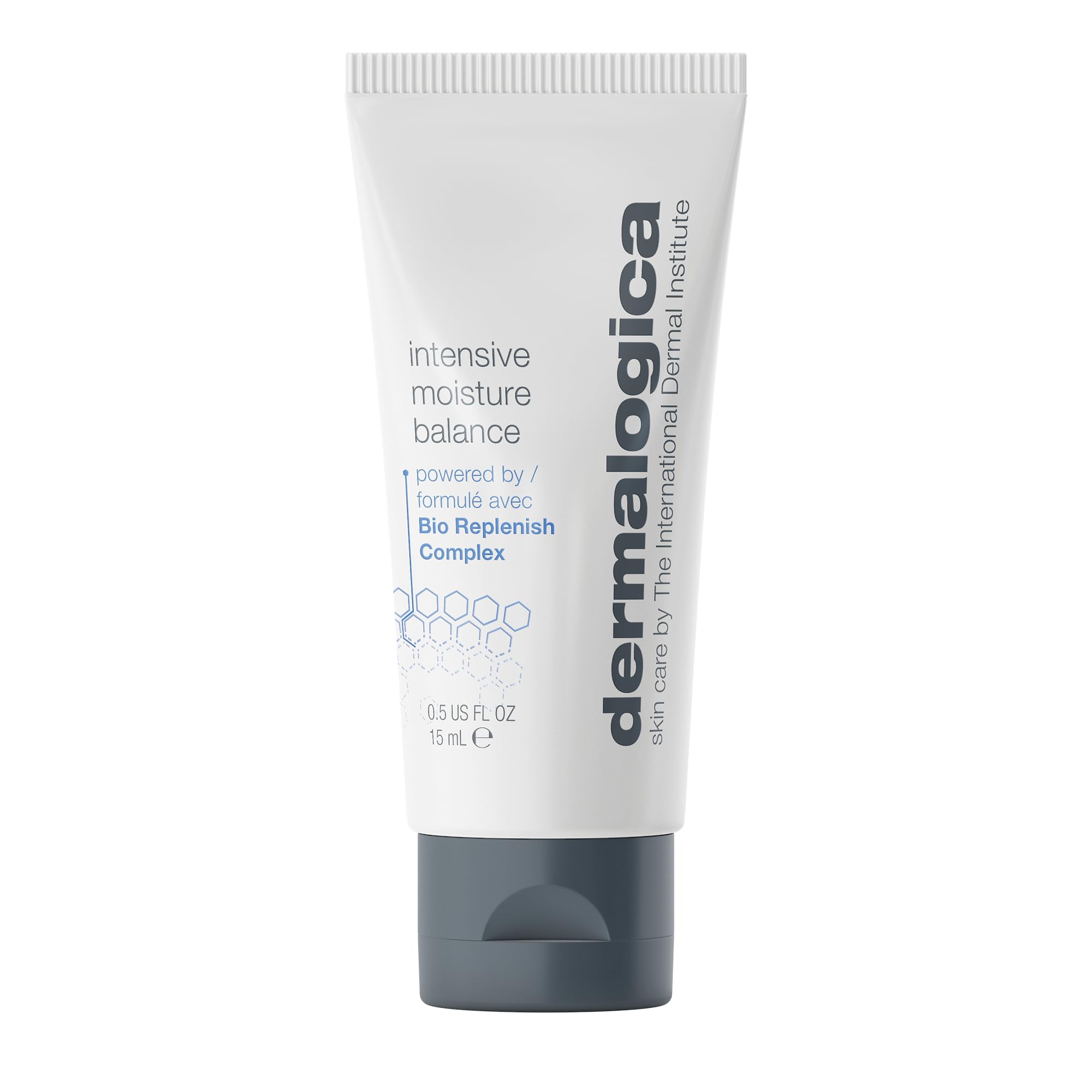 Dermalogica Intensive Moisture Balance bottle closeup shows rich hydration for dry skin