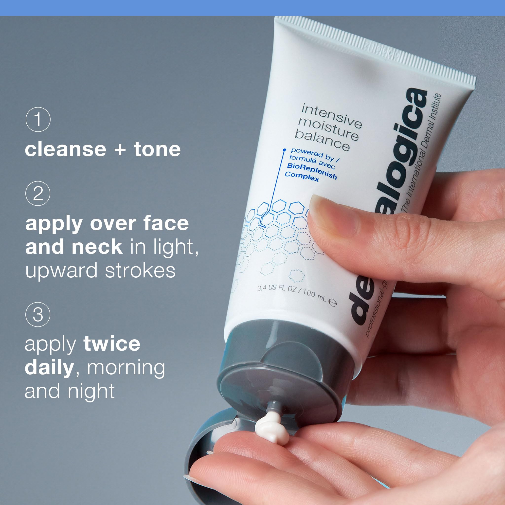 Dermalogica Intensive Moisture Balance skin swatch shows instant nourishment on contact