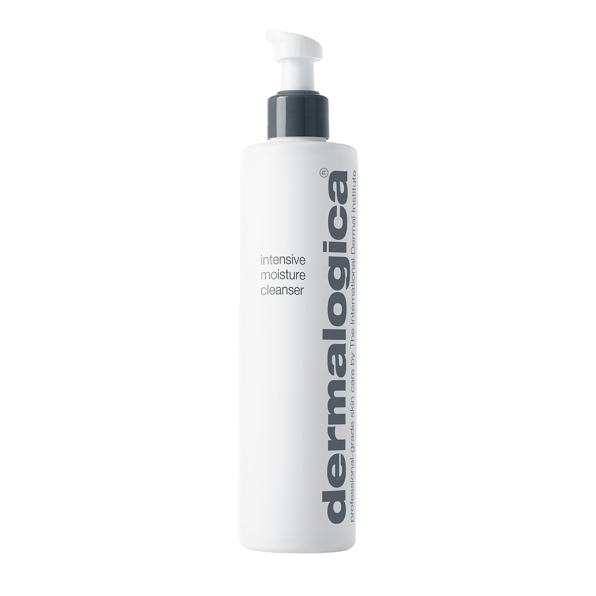 Dermalogica Intensive Moisture Cleanser bottle on vanity for daily hydrating cleansing