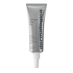 Dermalogica Multivitamin Power Firm Eye Cream tube close-up highlights firming action for the under-eye area.