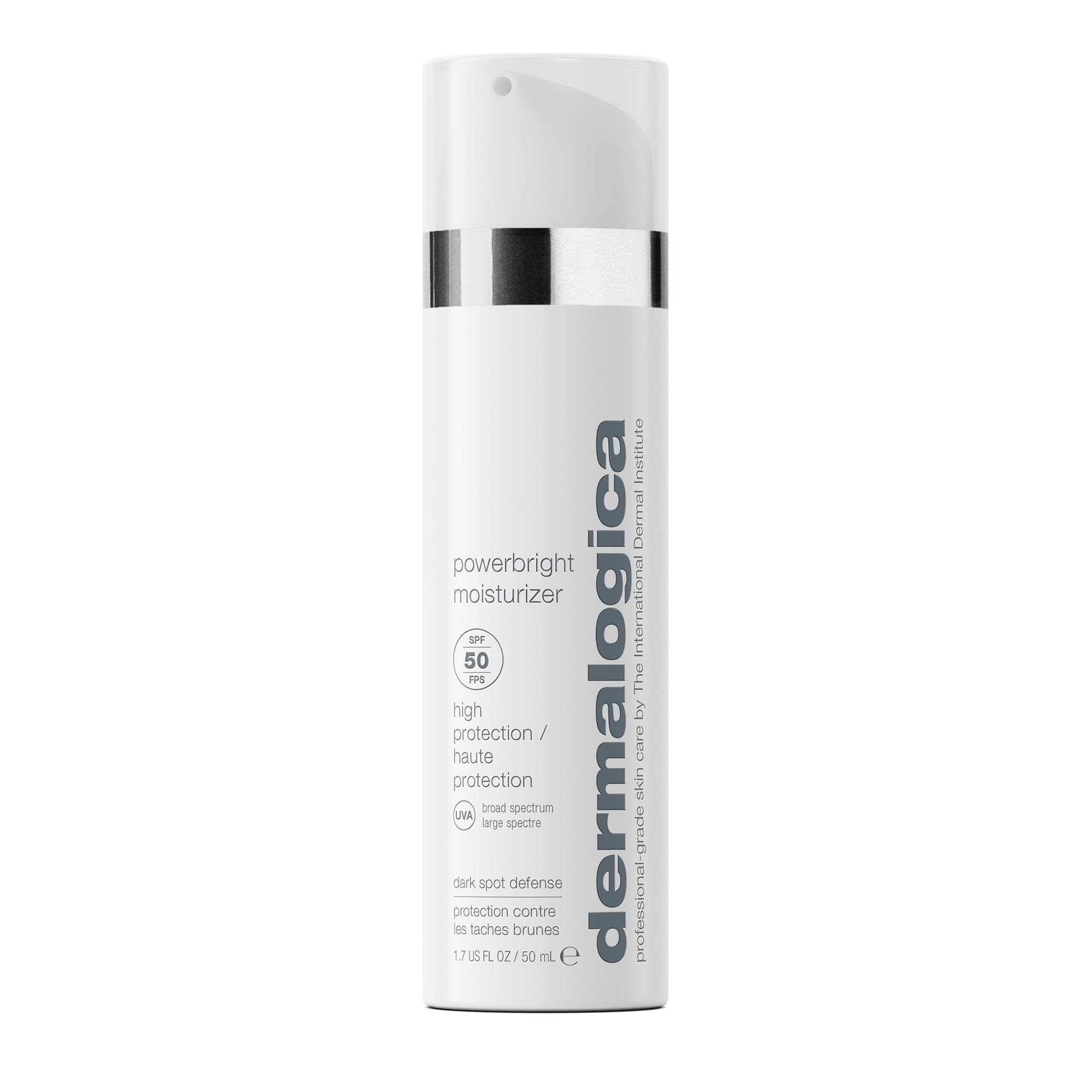 Dermalogica PowerBright Moisturizer SPF50 packaging highlights premium sun protection.