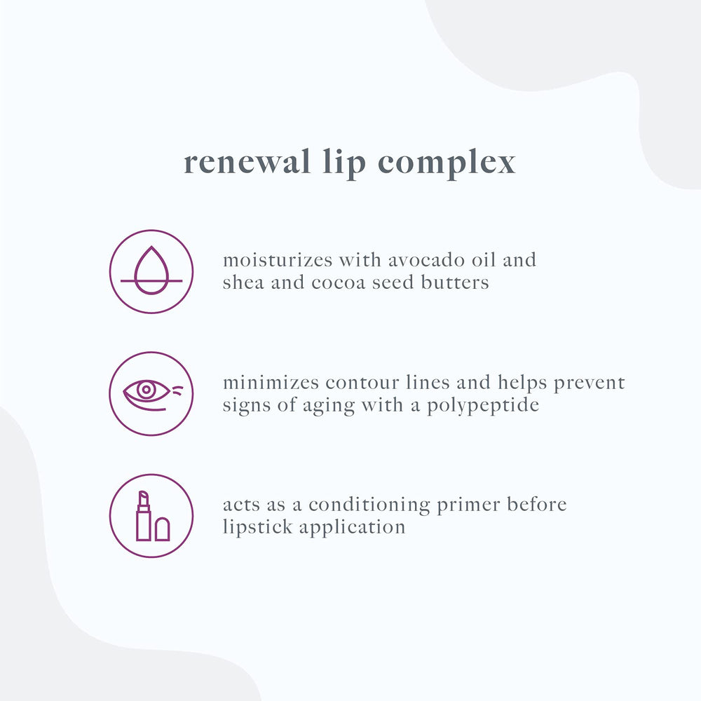Dermalogica Renewal Lip Complex ingredients highlight avocado, shea, and cocoa butters.