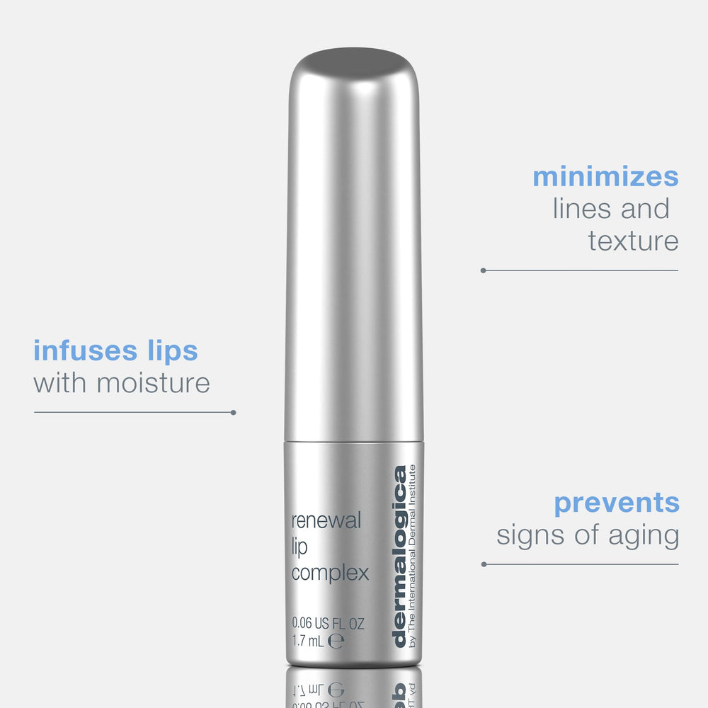 Dermalogica Renewal Lip Complex on soft lips demonstrates improved texture.