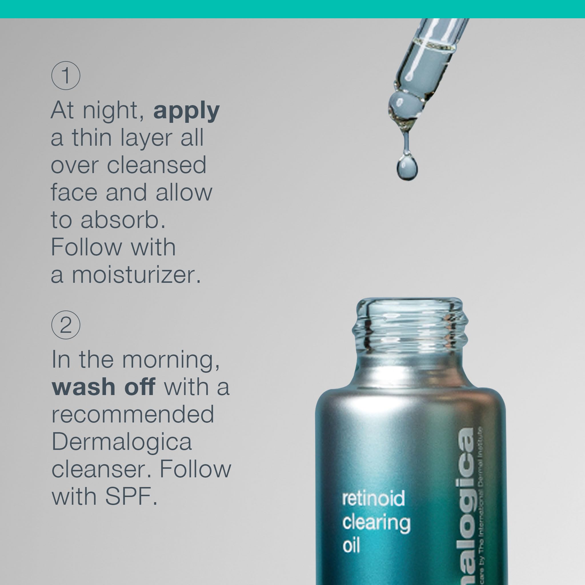 Dermalogica Retinol Clearing Oil bottle on bathroom shelf ready for nightly use