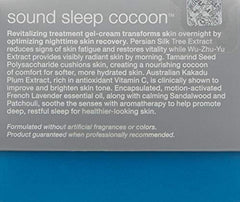 Dermalogica Sound Sleep Cocoon gel texture swirls highlight a cooling, soothing finish.