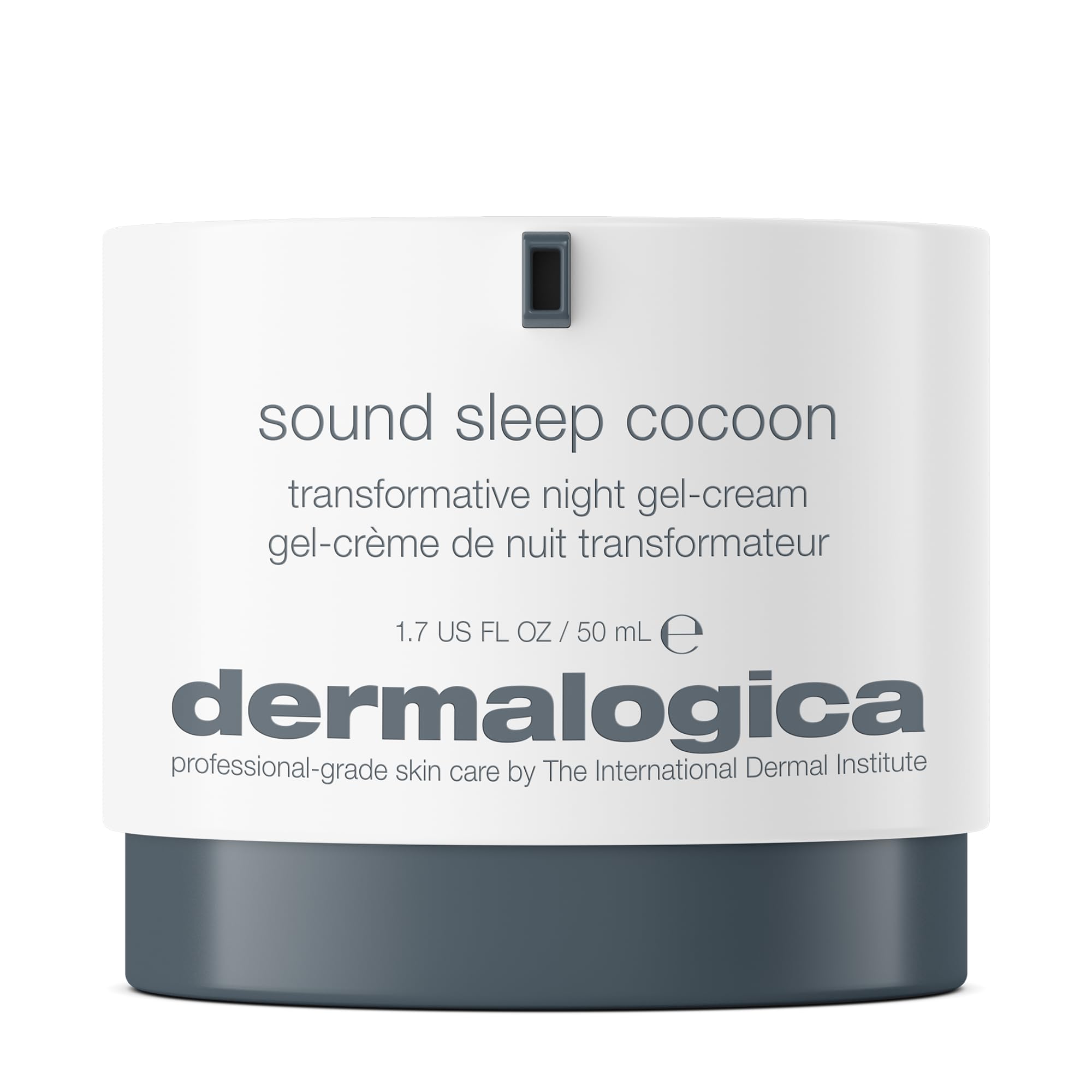 Dermalogica Sound Sleep Cocoon jar closeup showing rich gel texture for overnight hydration.