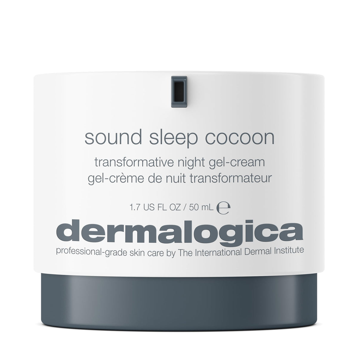 Dermalogica Sound Sleep Cocoon jar closeup showing rich gel texture for overnight hydration.