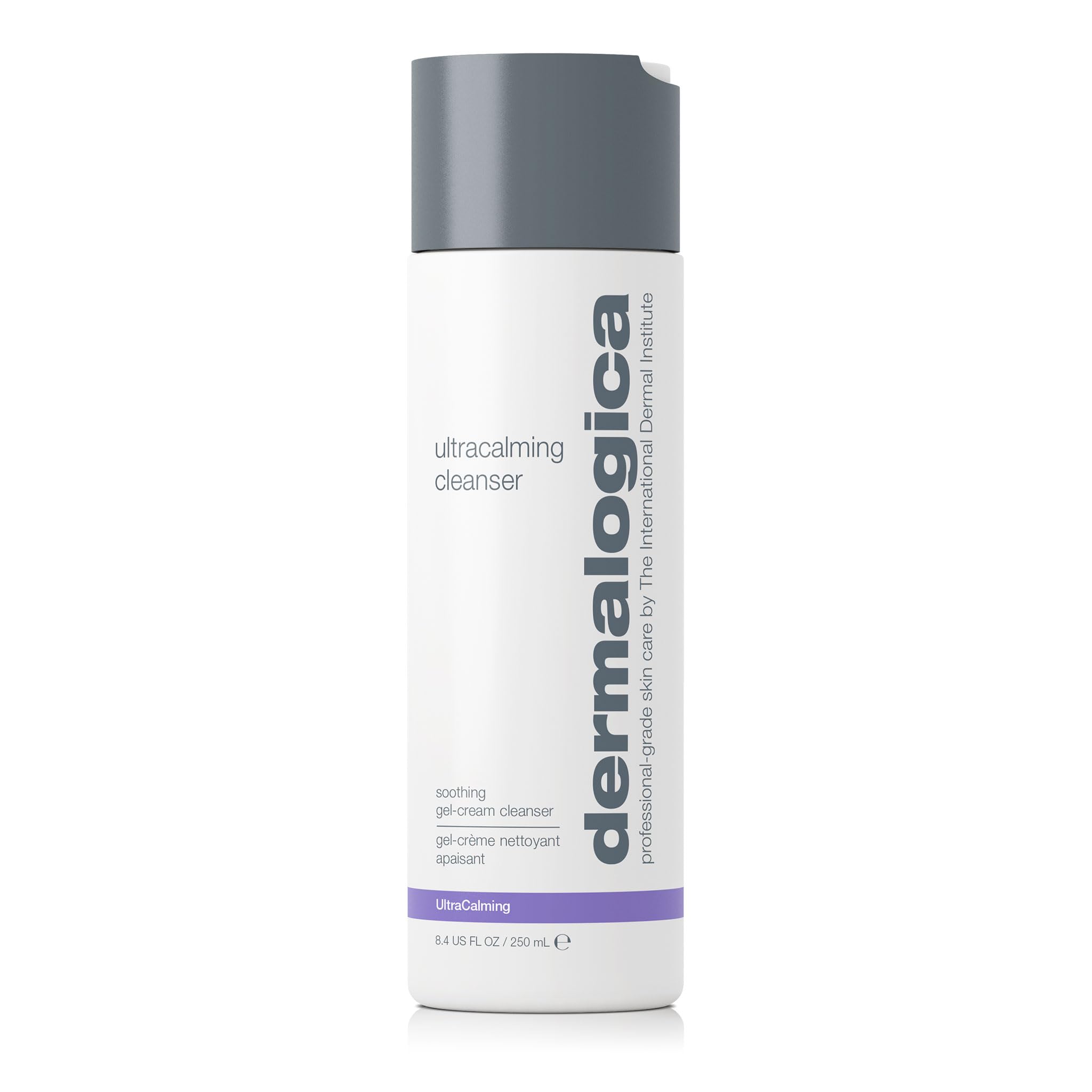 Dermalogica Ultracalming Cleanser bottle pump shows gentle cleansing for sensitive skin