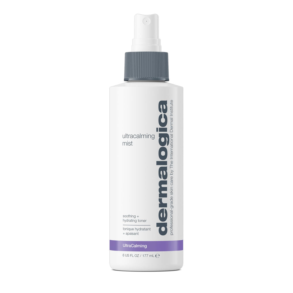 Dermalogica Ultracalming Mist bottle closeup showing calming hydration for sensitive skin