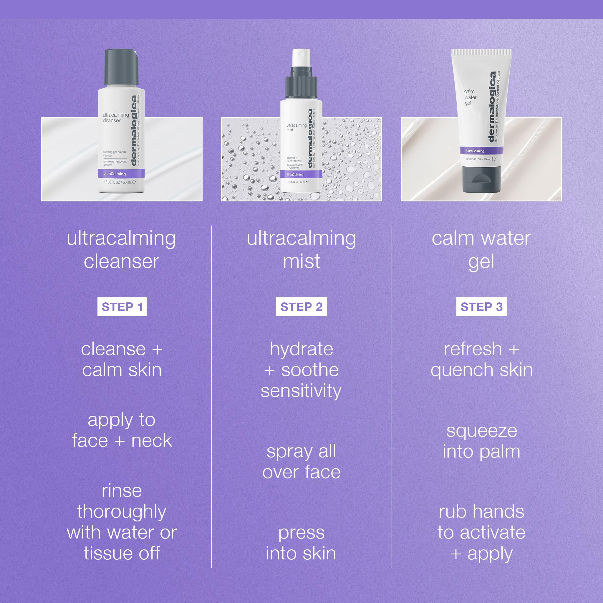 Dermalogica Ultracalming Mist being spritzed provides soothing relief for sensitive skin.