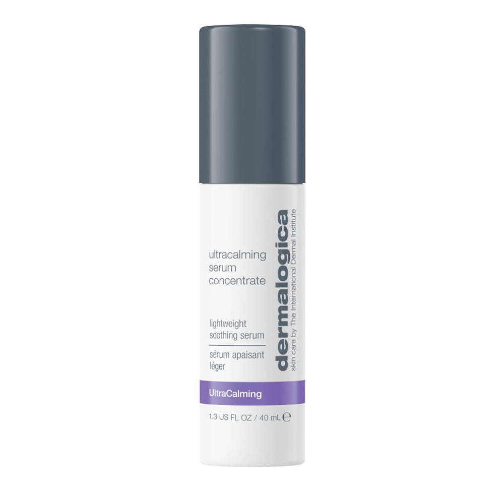 Dermalogica Ultracalming Serum Concentrate bottle closeup shows soothing calm for sensitive skin