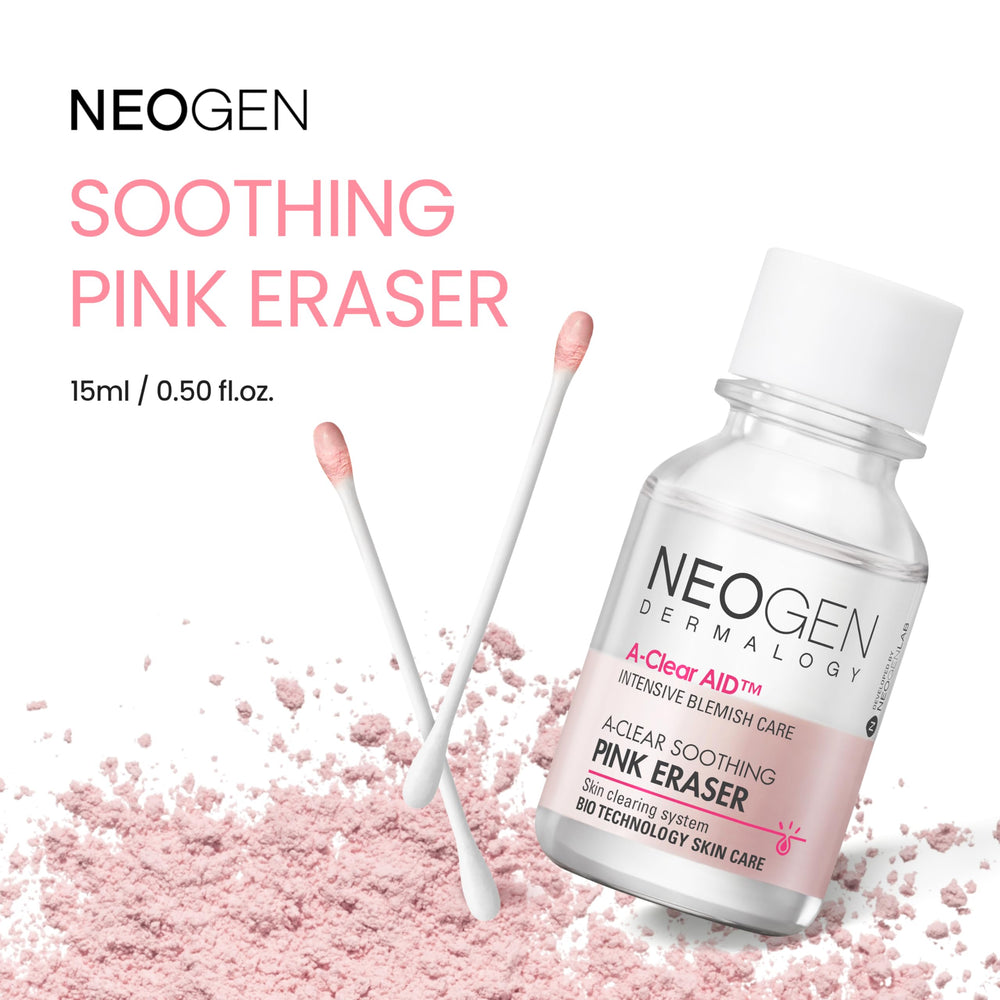 DERMALOGY A-Clear two-layer jar reveal highlights fluid layer and pink powder.