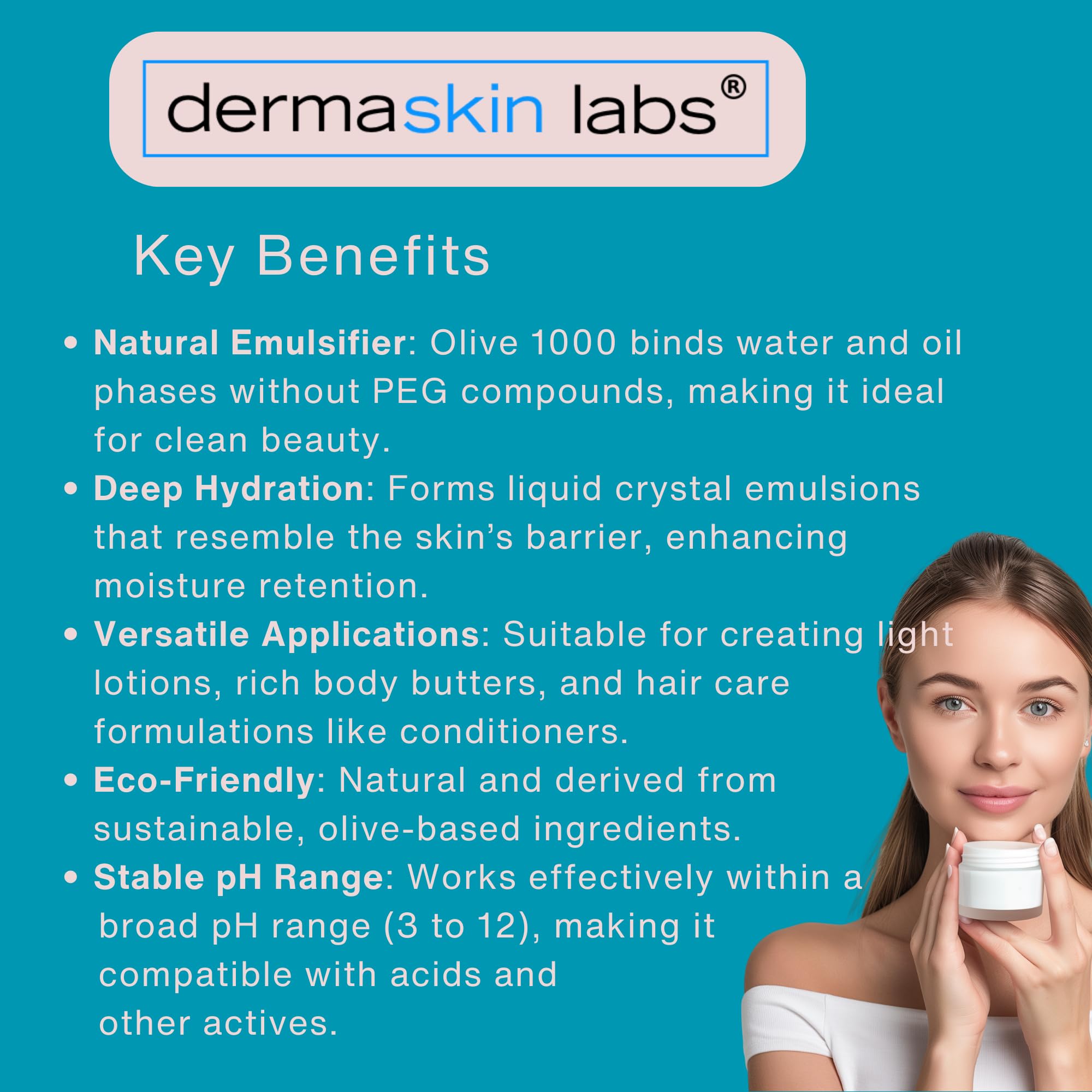 Dermaskin Labs Olive 1000 in hair conditioner improves wet combability.