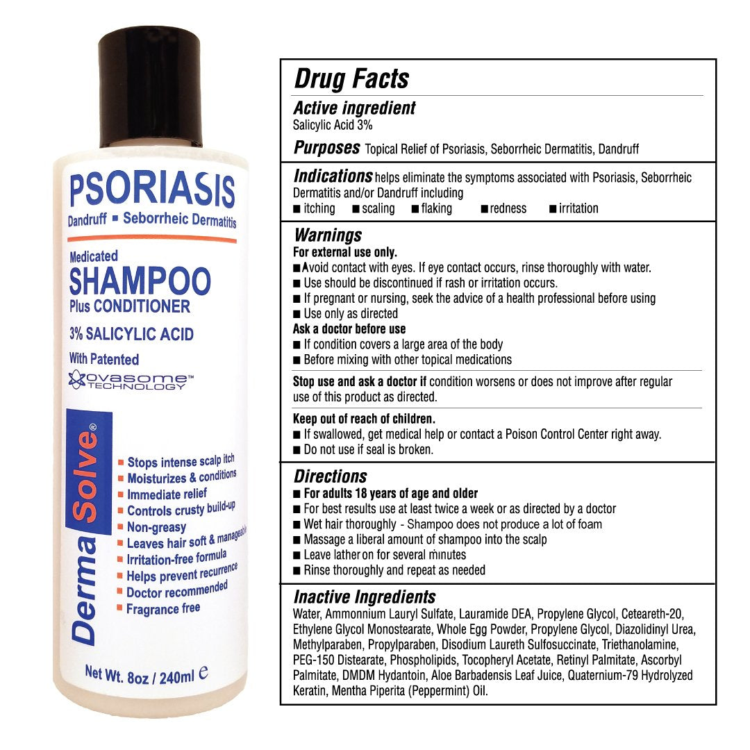 Dermasolve conditioner in hand reveals silky soft hair after cleansing.