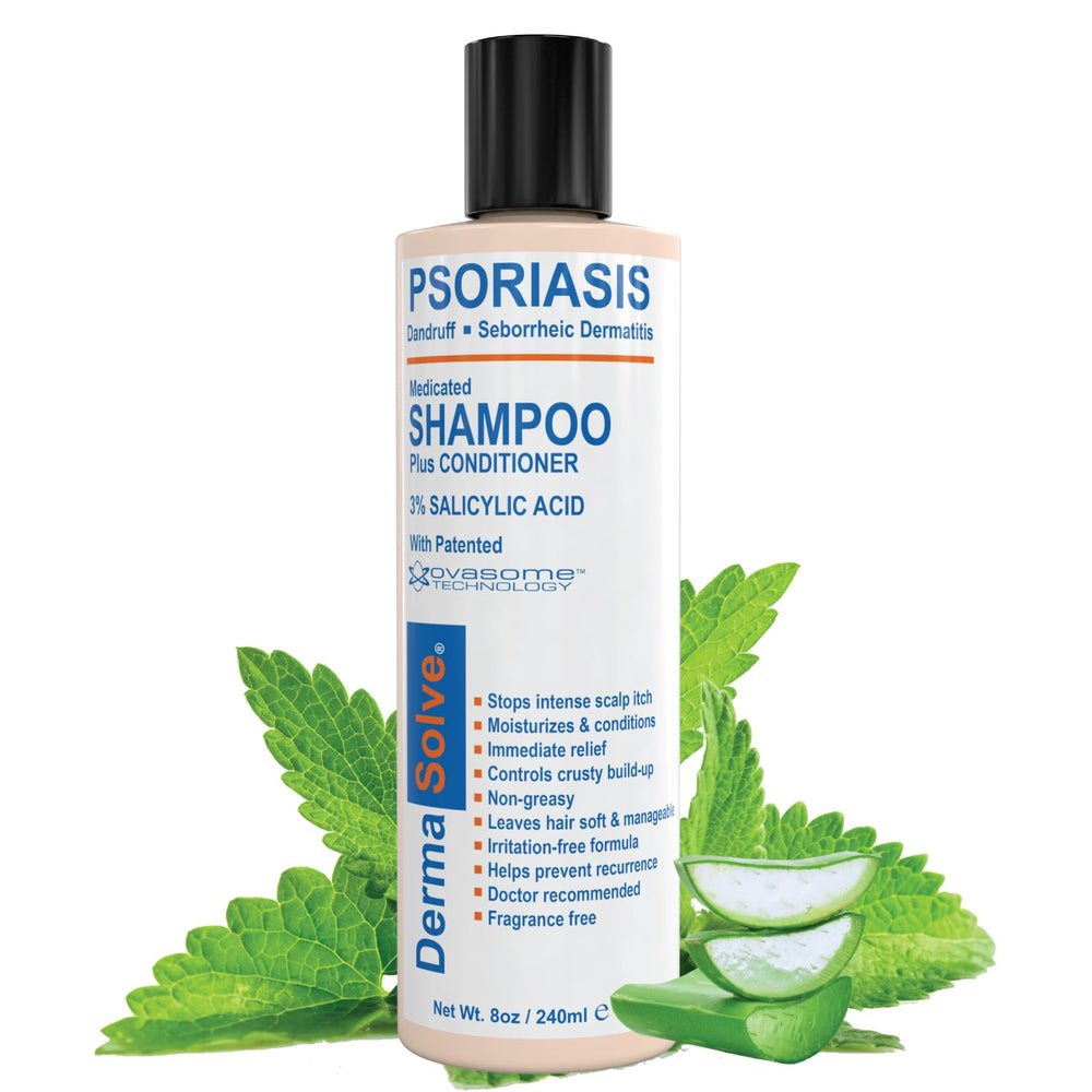Dermasolve shampoo bottle with label, signaling a soothing scalp solution