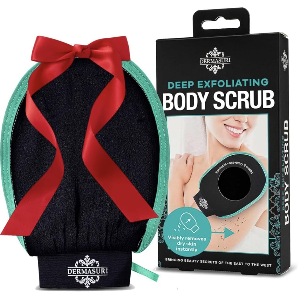 Dermasuri Deep Exfoliating Glove unboxing moment shows premium presentation