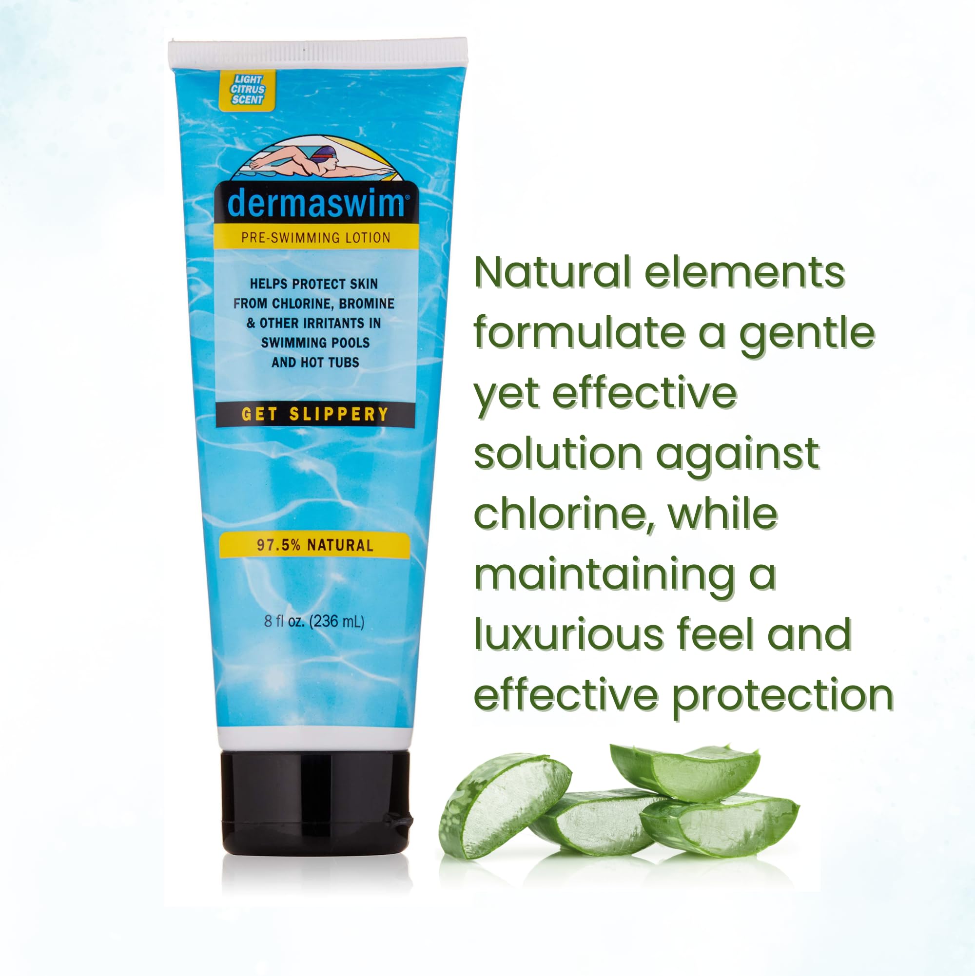 DermaSwim light citrus scent bottle adds refreshing aromatics.