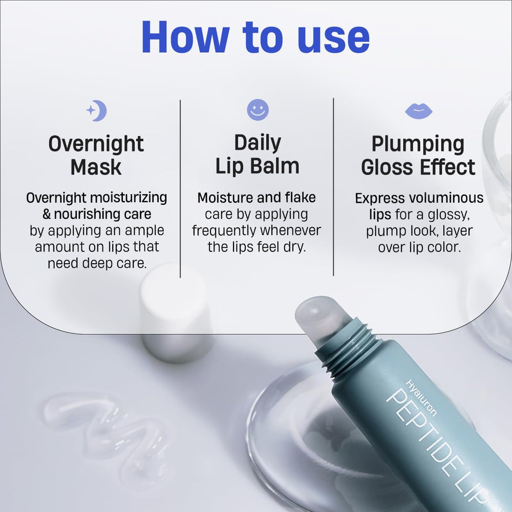 DERMATORY Hyalluron Peptide Lip Mask Day Gloss Boost highlights daytime plumping effect.