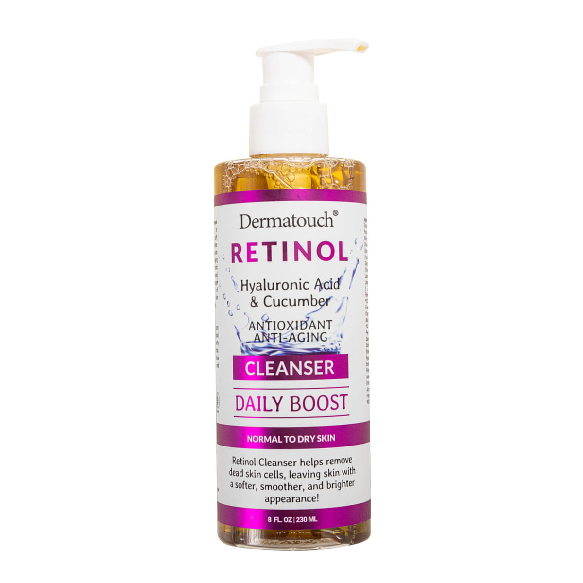 DERMATOUCH Retinol Face Cleanser bottle showcasing a hydrating, refreshing daily cleanse for radiant skin