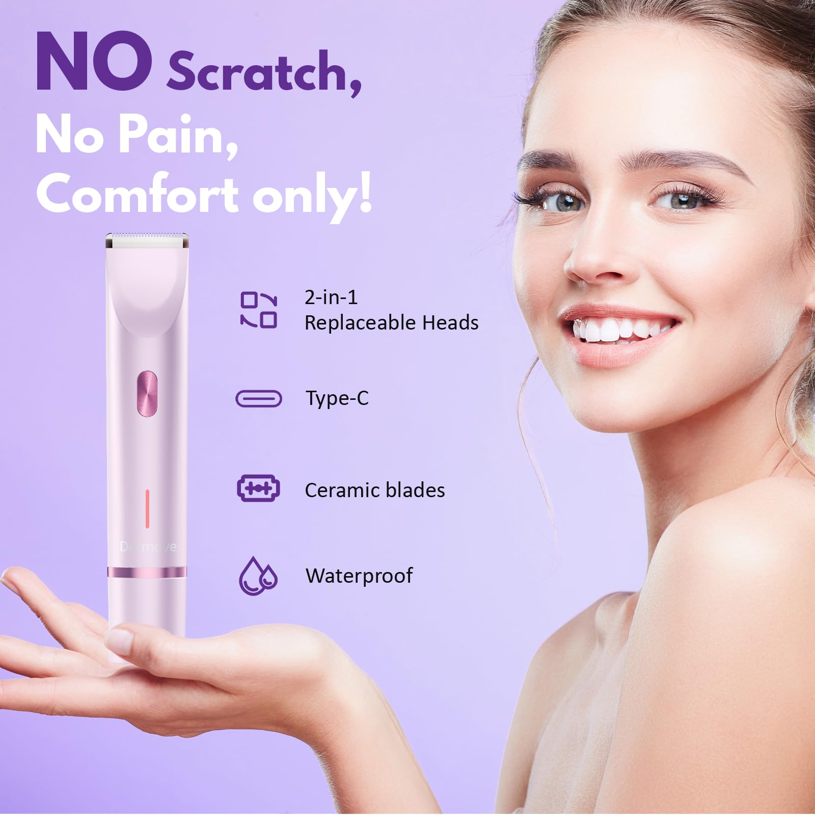 Dermave Bikini Shaver in wet-dry mode for shower or dry grooming