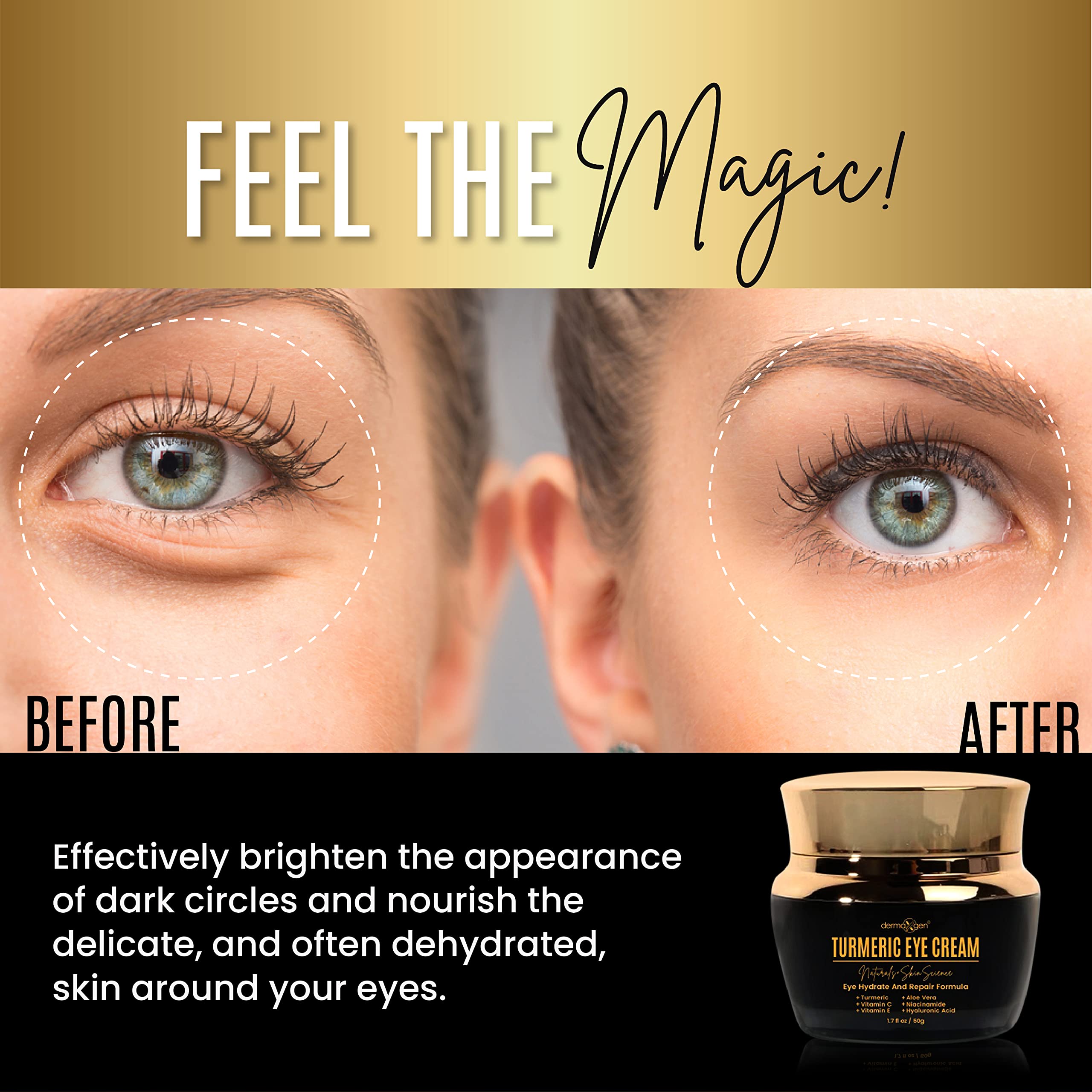 DERMAXGEN Brightened under-eye area illustration with Dermaxgen branding