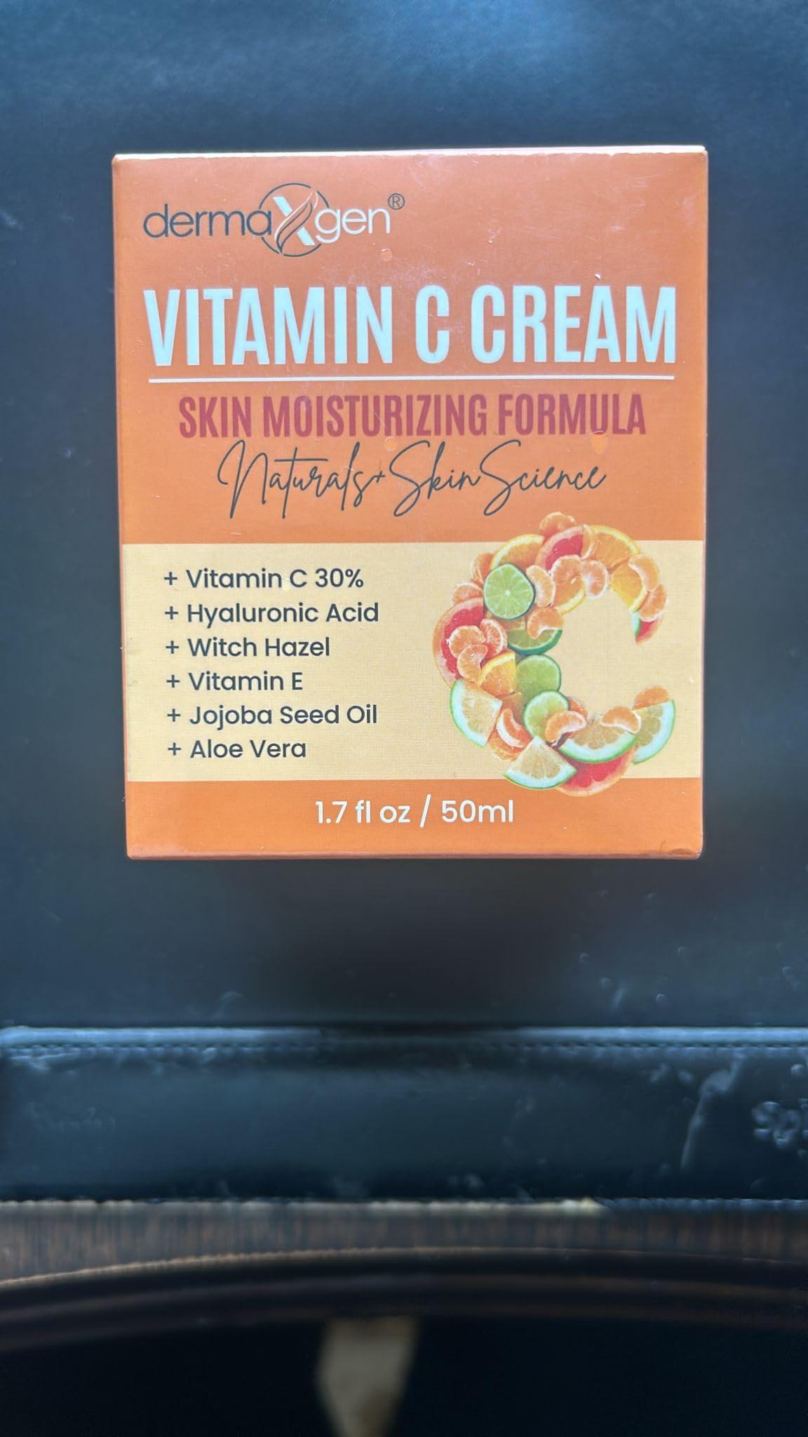 DERMAXGEN daily skincare routine setup featuring the vitamin C cream.