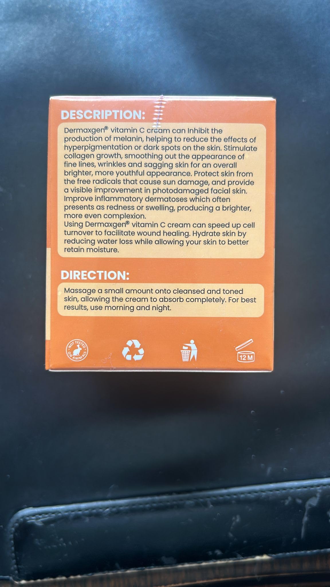 DERMAXGEN organic vitamin C cream in a skincare basket.