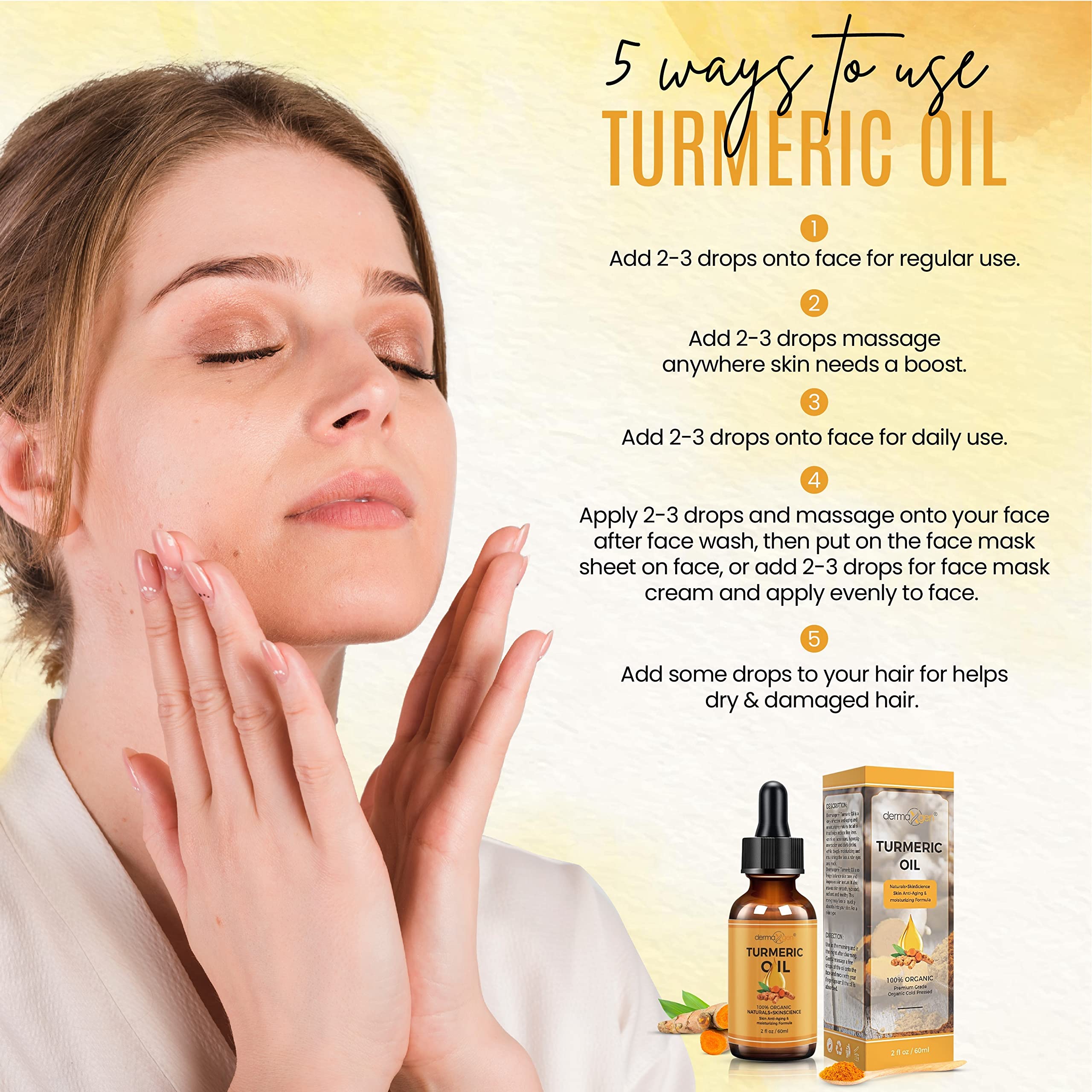 DERMAXGEN Turmeric Oil cold-pressed process preserving antioxidants for skin support.