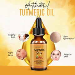 DERMAXGEN Turmeric Oil dropper dispensing a drop for focused facial hydration.