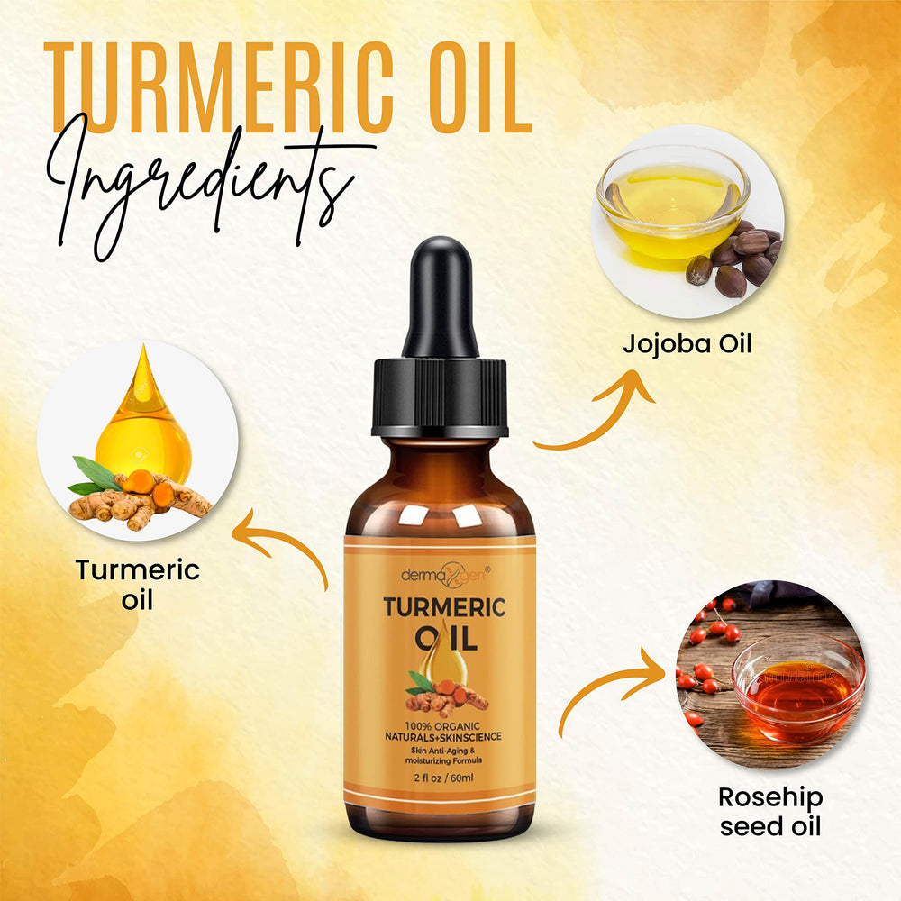 DERMAXGEN Turmeric Oil ingredients with aloe and centella for nourished skin.