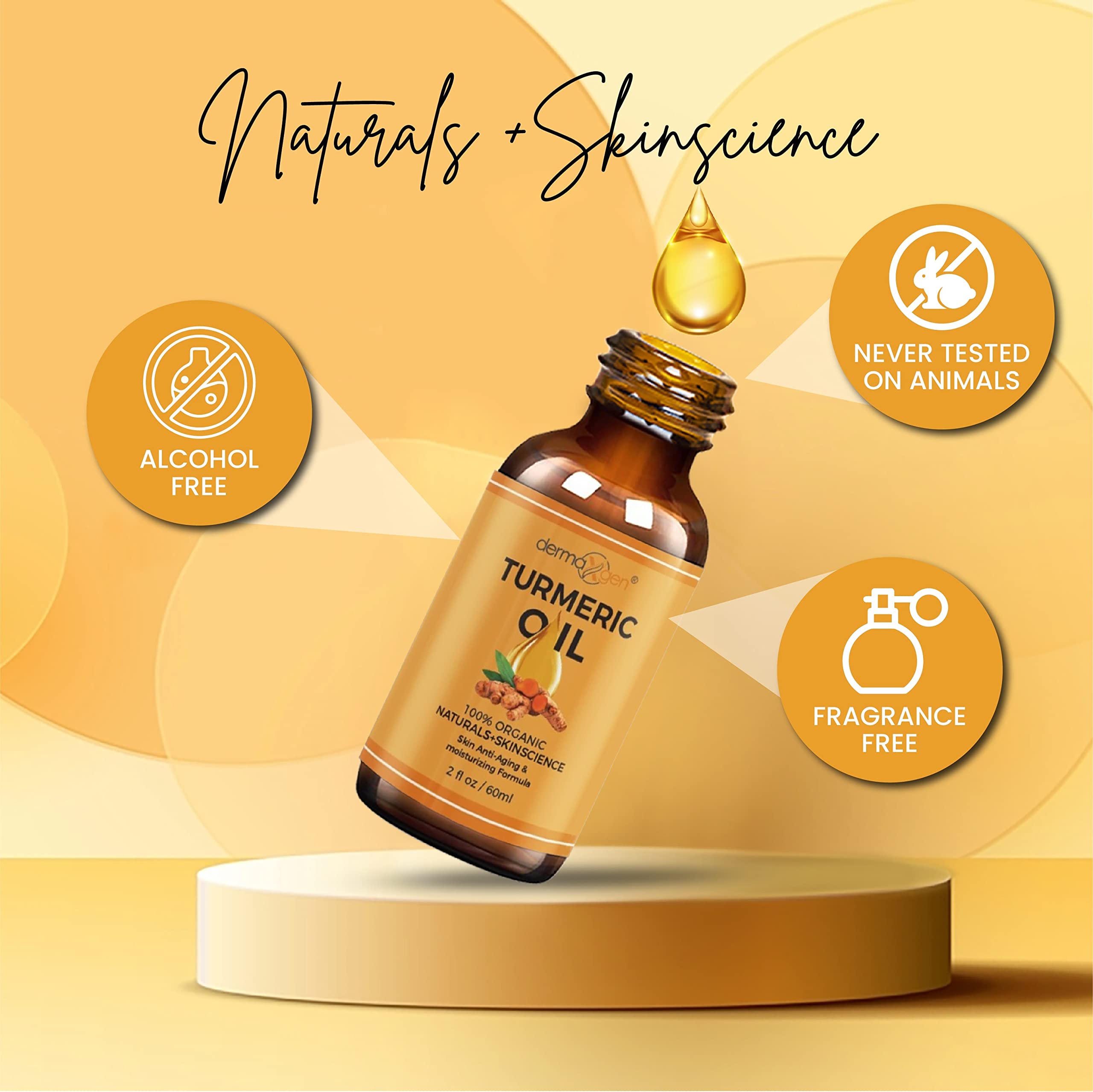 DERMAXGEN Turmeric Oil applied around the eye and neck area for gentle care.