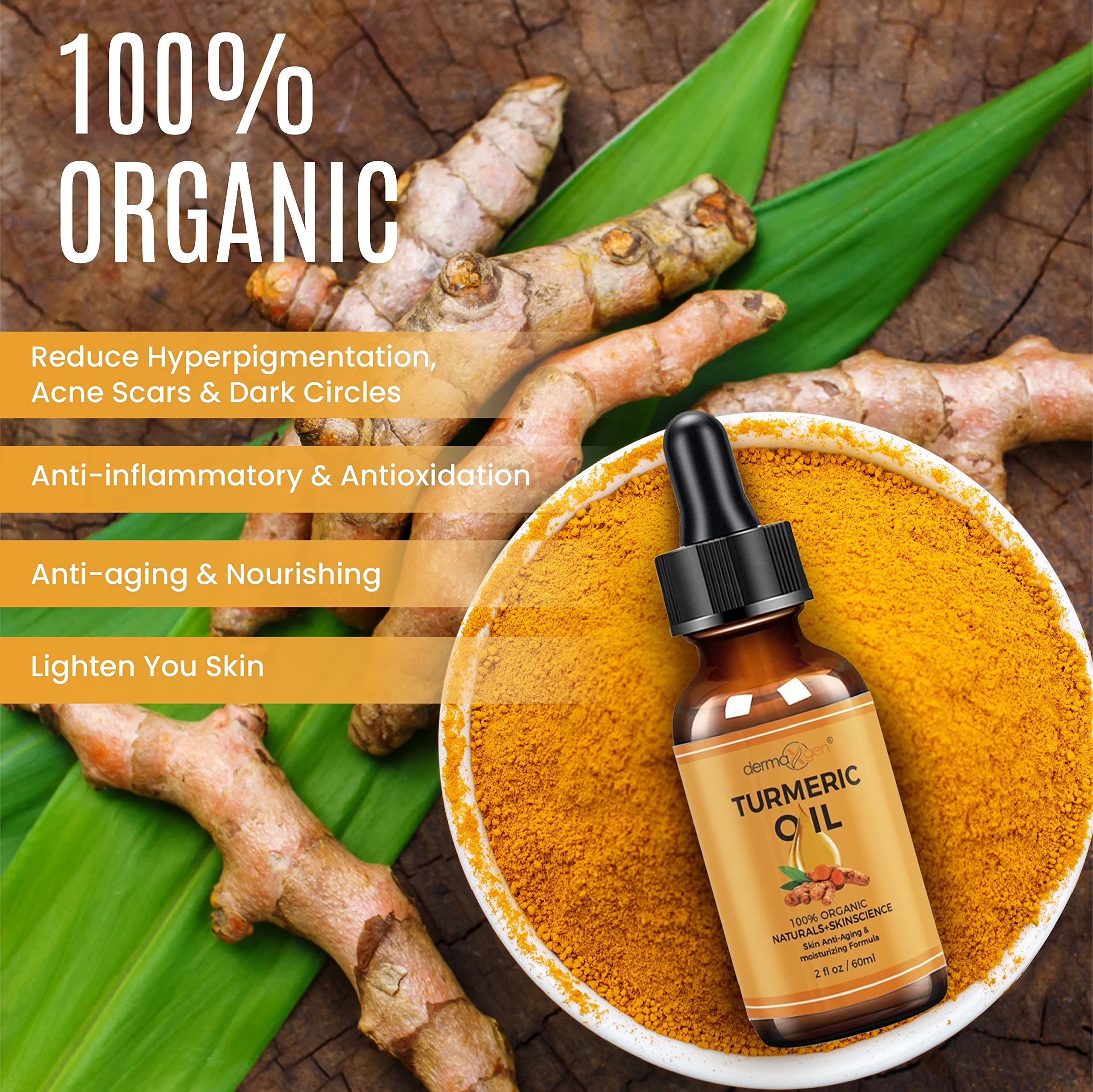 DERMAXGEN Turmeric Oil texture swirl on skin suggesting smoothing and even tone.