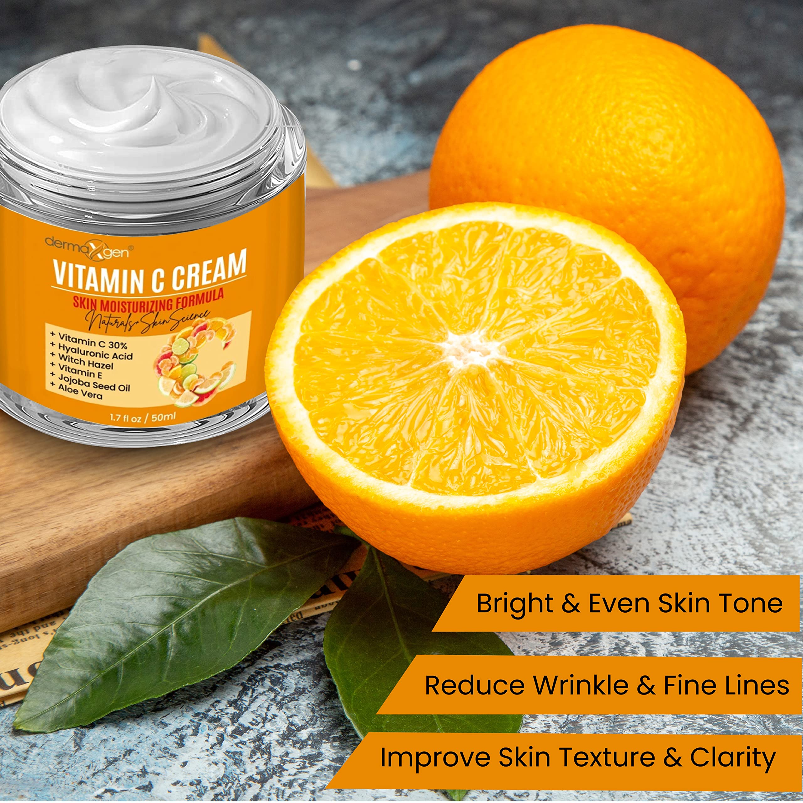 DERMAXGEN vitamin C cream dispensing shot for quick hydration.