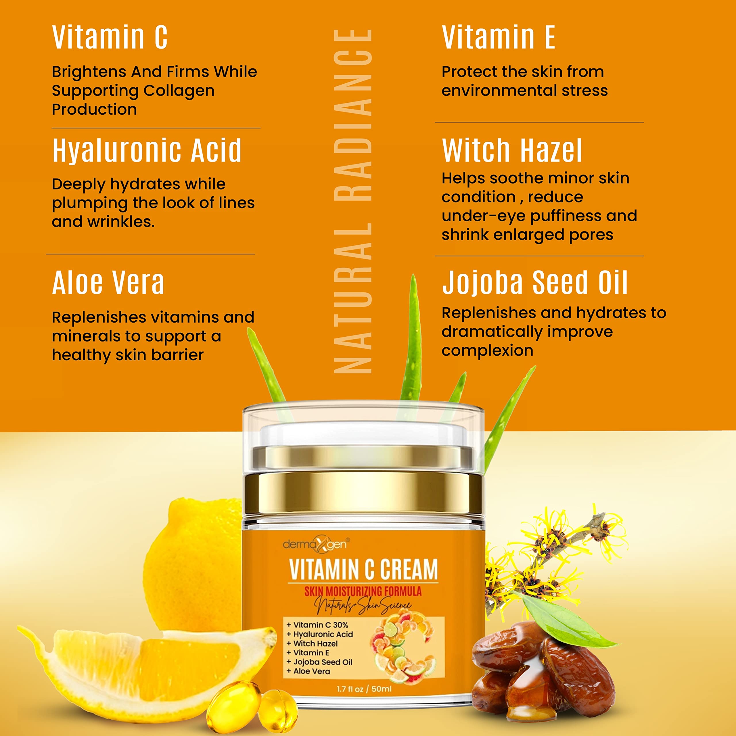 DERMAXGEN vitamin C cream texture on skin shows lightweight, non-greasy absorption.