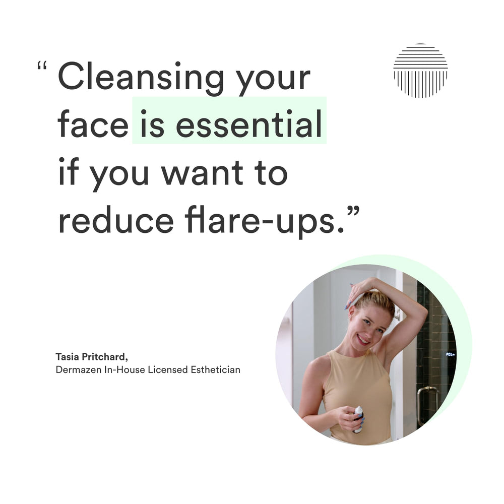 Dermazen Purifying Facial Cleanser foaming lather demonstrates cleansing action for a fresh feel.