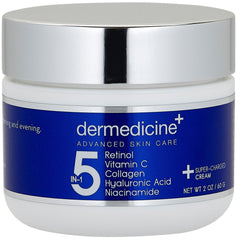 Dermedicine 5in1 face cream bottle highlights premium packaging for an anti-aging routine.