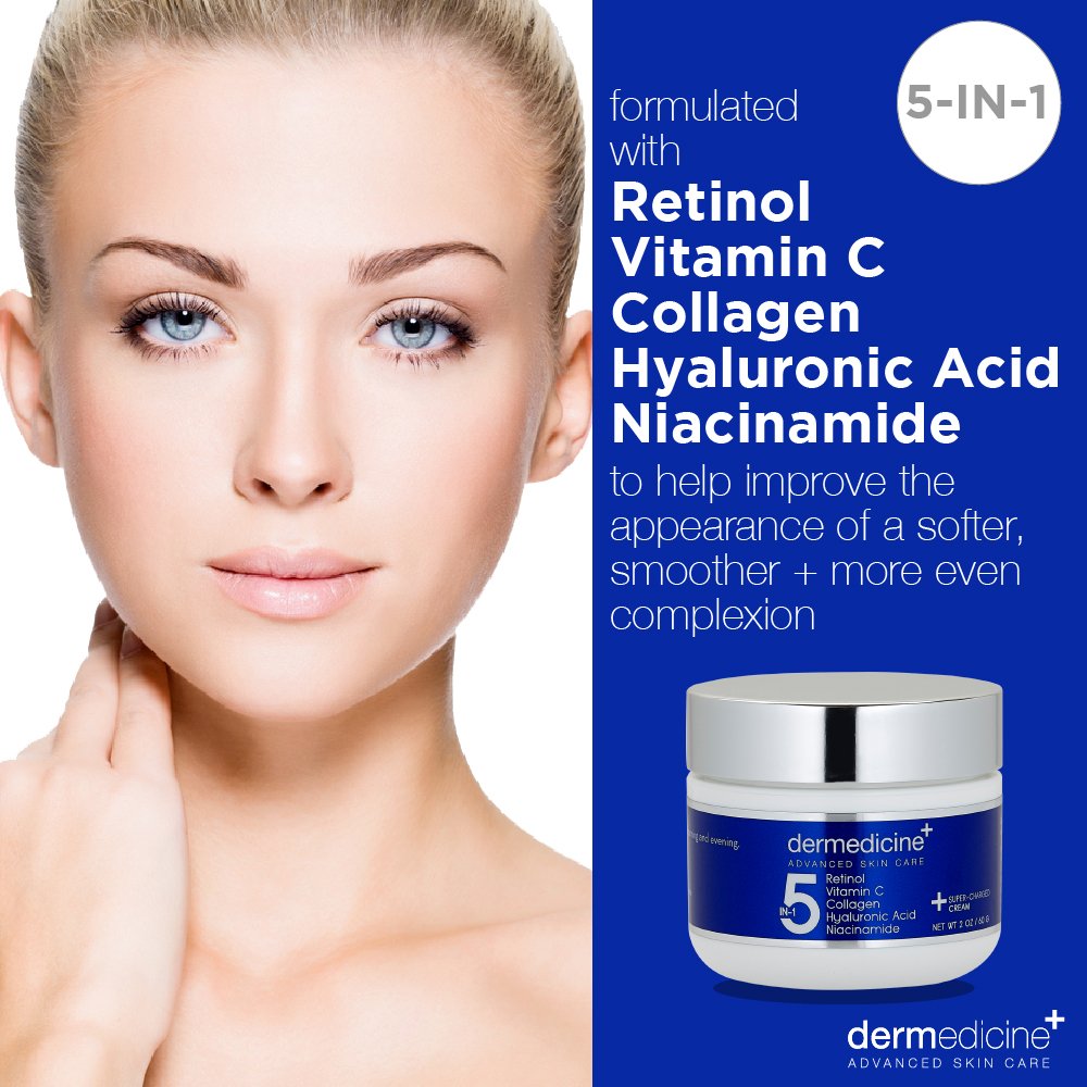 Dermedicine 5in1 texture swirl shows rich, hydrating cream for smoother skin.