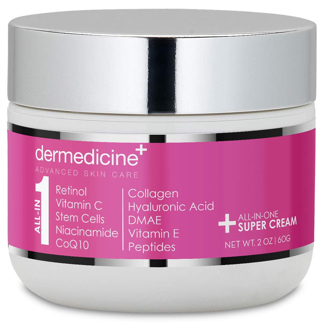 Dermedicine All In One Anti-Aging Cream bottle highlights daily hydration