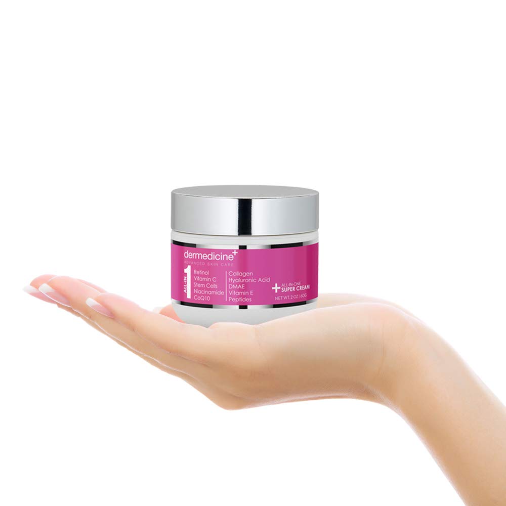 Dermedicine cream on neck and chest for even tone and glow