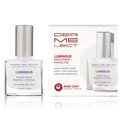 Dermelect Luminous Nail Brightening Treatment bottle highlights brightening and strengthening potential.