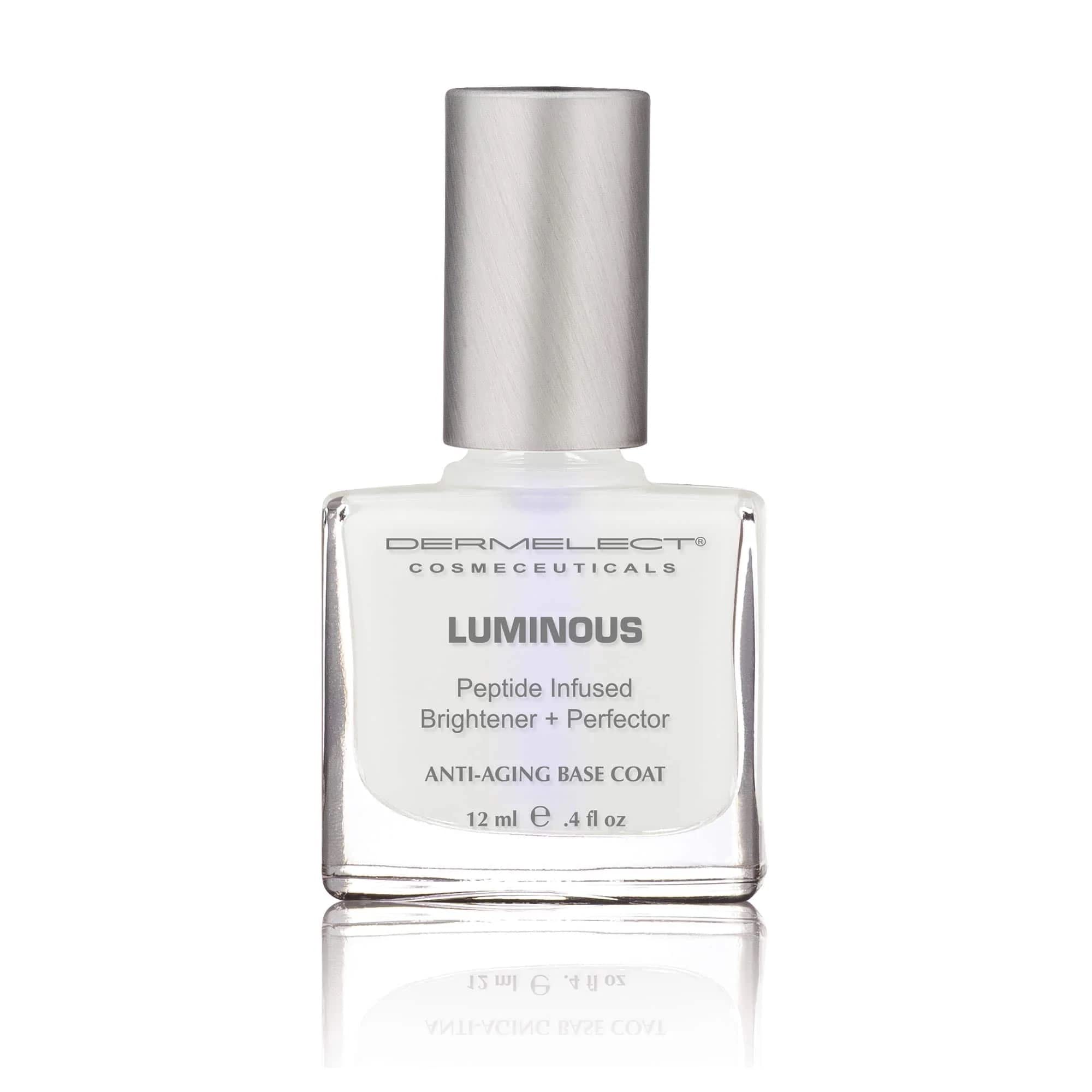 Dermelect Luminous Nail Brightening Treatment milky shade on nail conceals stains gracefully.