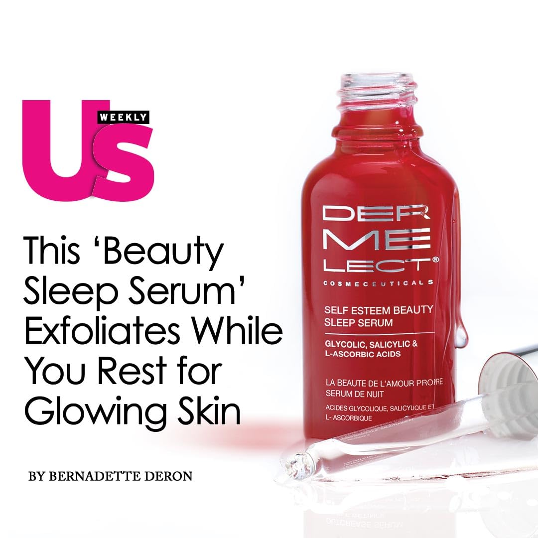Dermelect Self-Esteem Beauty Sleep Serum in bathroom counter supports nightly exfoliation ritual.