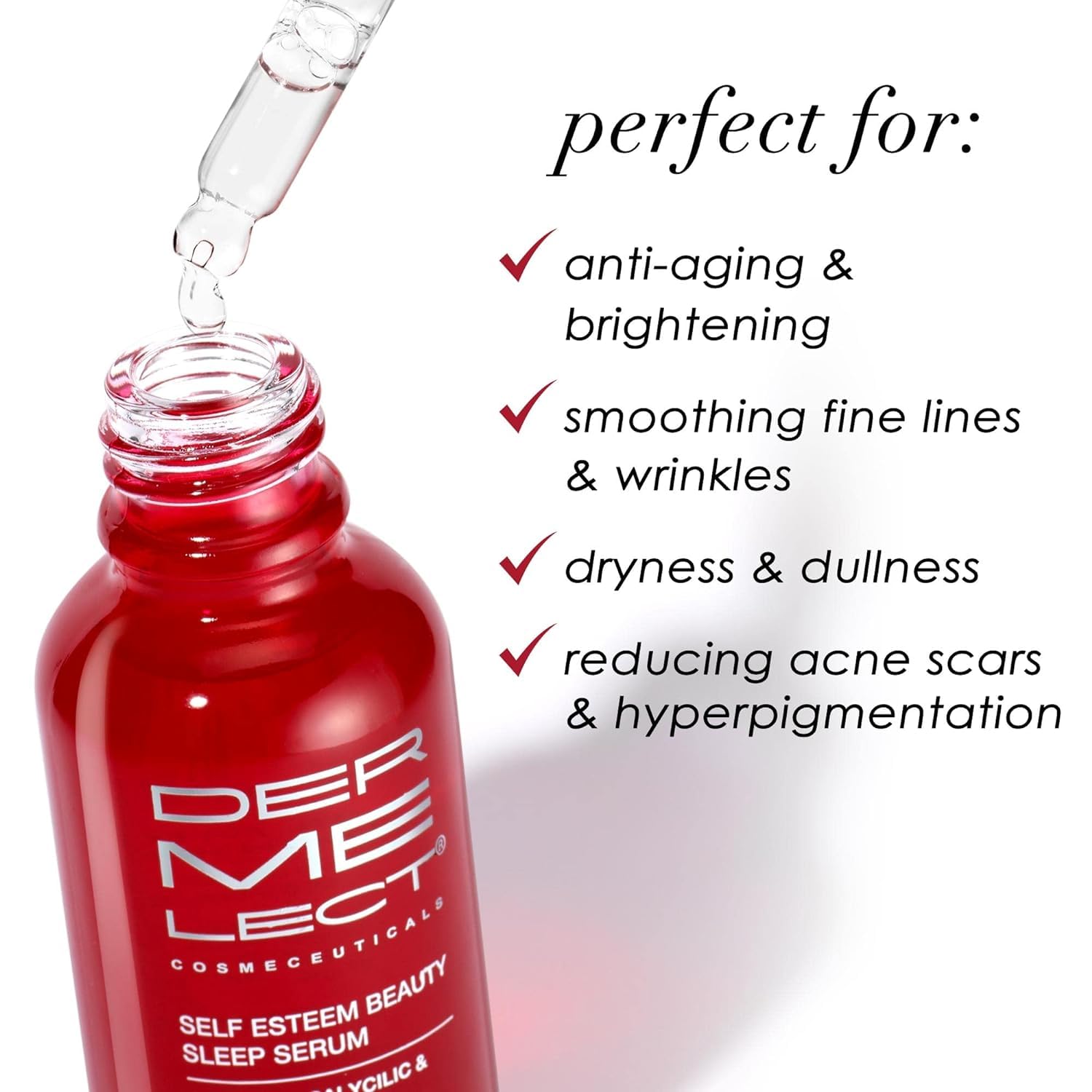 Dermelect Self-Esteem Beauty Sleep Serum on palm signals gentle, even absorption.