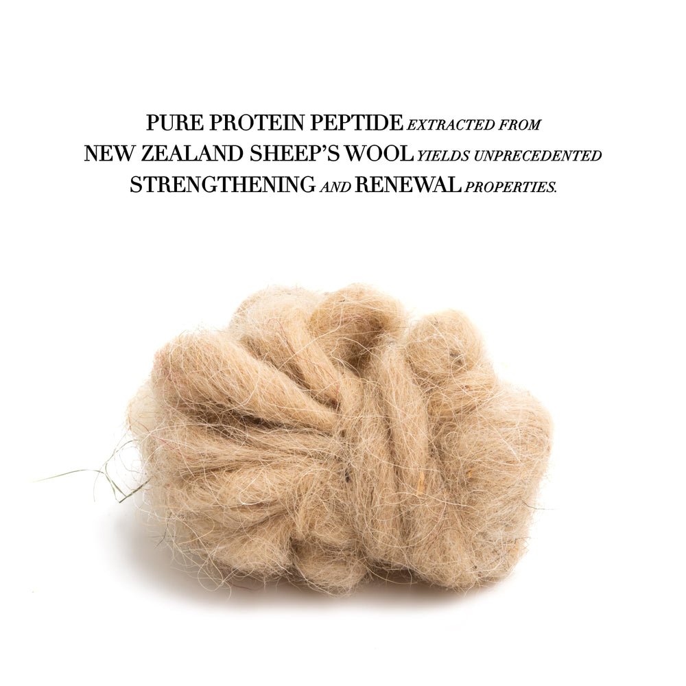 Ingredients panel blur featuring Keratin Peptide and Tremella Mushroom icons.