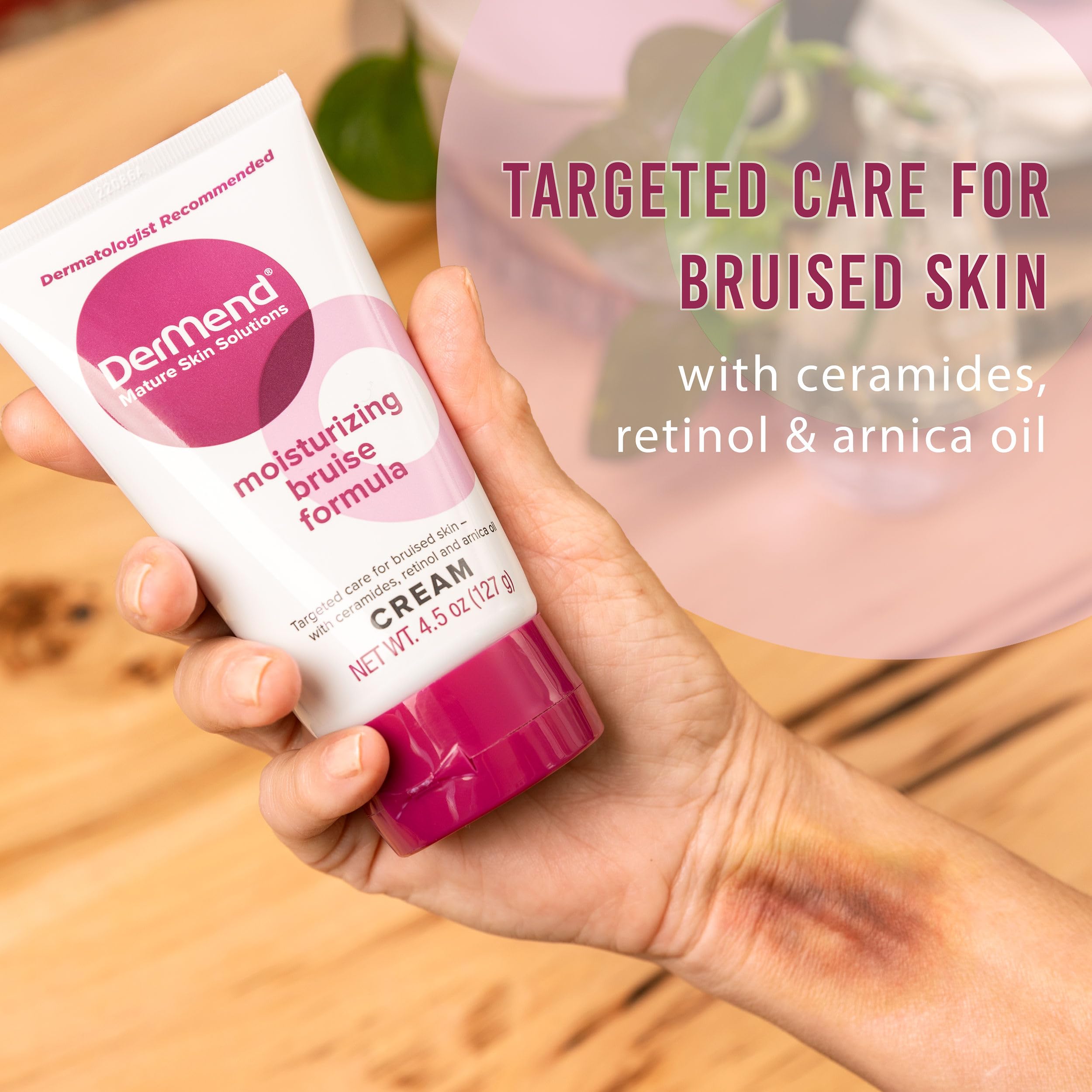 Dermend Arnica Cream applied to skin for soothing bruise-prone areas.